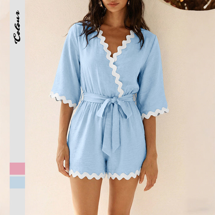 Damen lässiger Jumpsuit mit voluminösen Ärmeln und elastischem Taillenzug Drune
