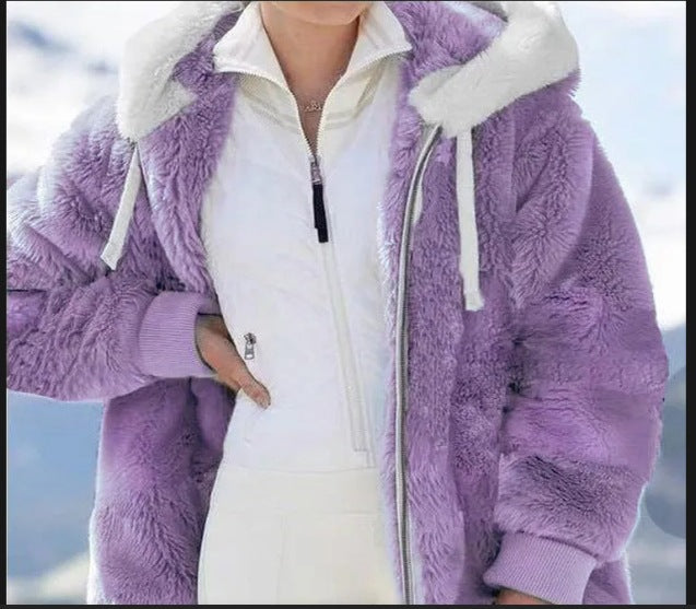 Damen Kuschelige Kunstpelzjacke mit Kapuze Drune