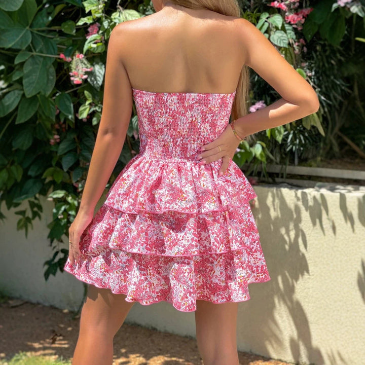Damen Rüschenkleid mit schulterfreiem Design und floralem Muster Drune
