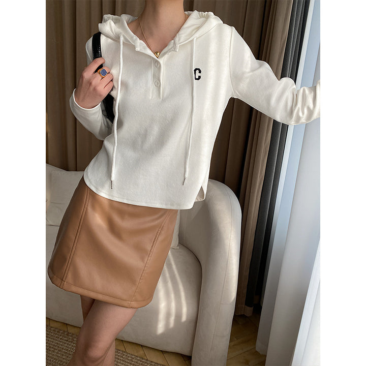 Damen lässiger Kapuzenpullover mit feiner Knopfleiste und praktischen Details Drune