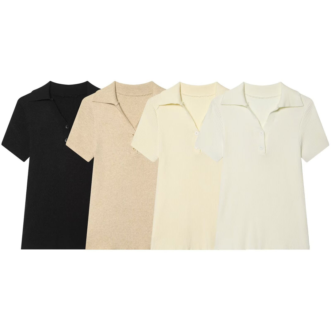 Damen kurzärmliges Poloshirt aus weichem Strickstoff Drune