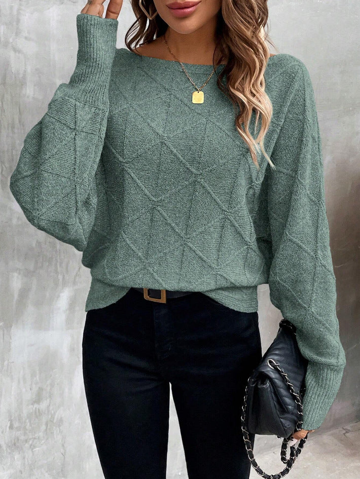 Damen Modischer Strickpullover mit modernem Rautenmuster und weitem Schnitt Drune