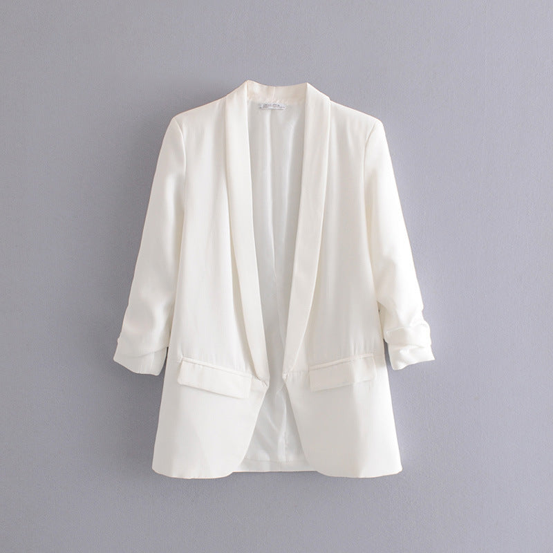 Damen eleganter Blazer mit gekrempelten Ärmeln und praktischen Taschen Drune