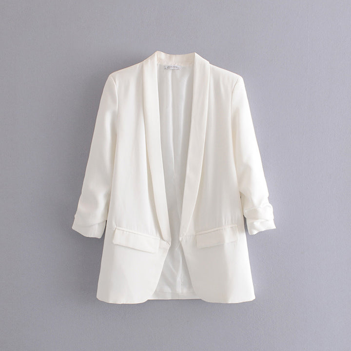 Damen eleganter Blazer mit gekrempelten Ärmeln und praktischen Taschen Drune