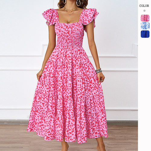 Damen Maxi-Kleid mit voluminösen Puffärmeln und gerafftem Oberteil Drune