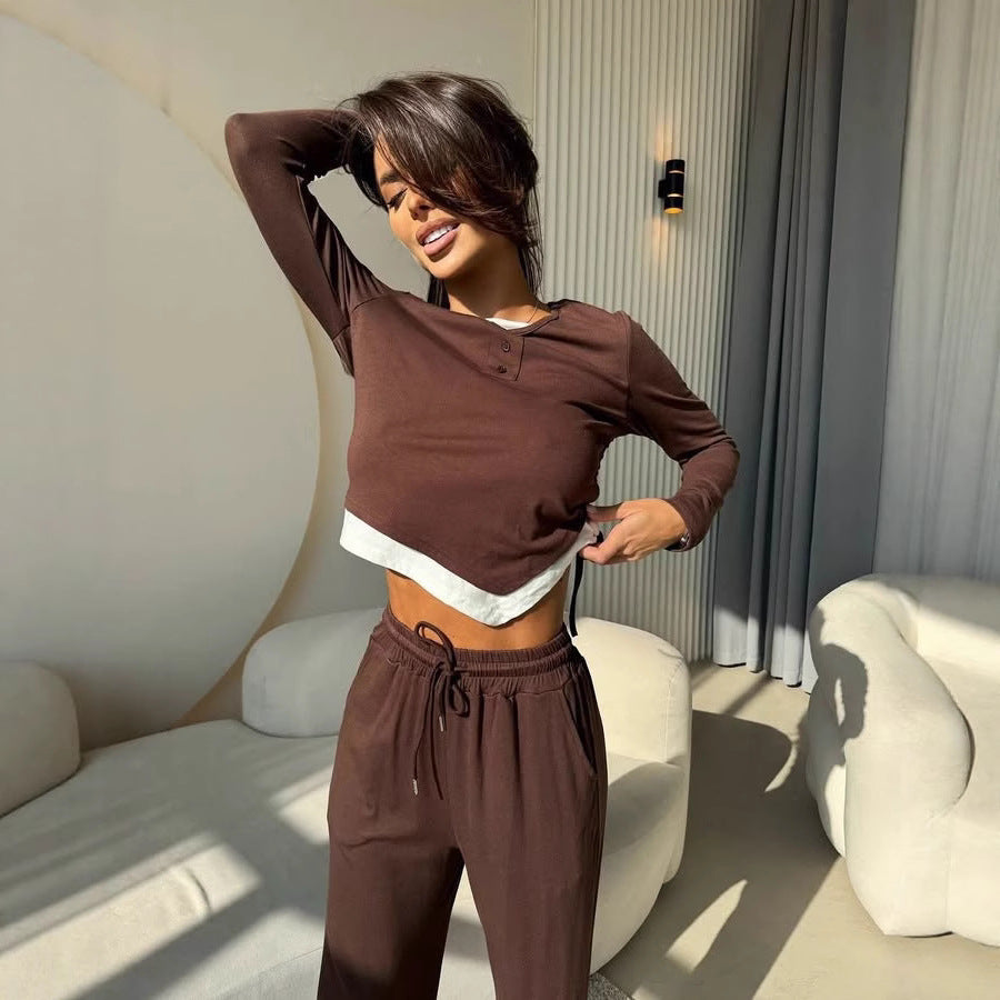 Damen Freizeitsuit mit bequemen Langarmoberteil und lockerer Hose Drune