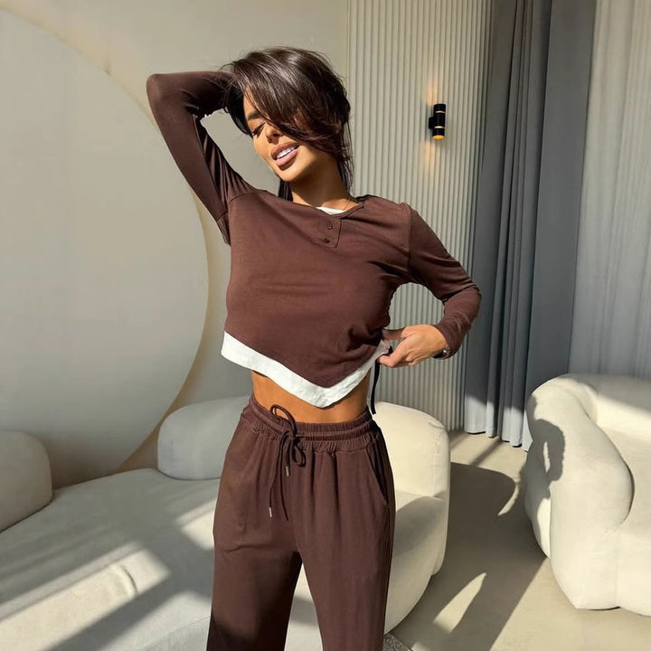 Damen Freizeitsuit mit bequemen Langarmoberteil und lockerer Hose Drune