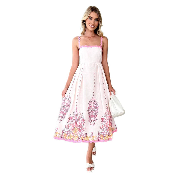 Damen Sommermaxikleid mit floralem Design und Volantabschluss Drune