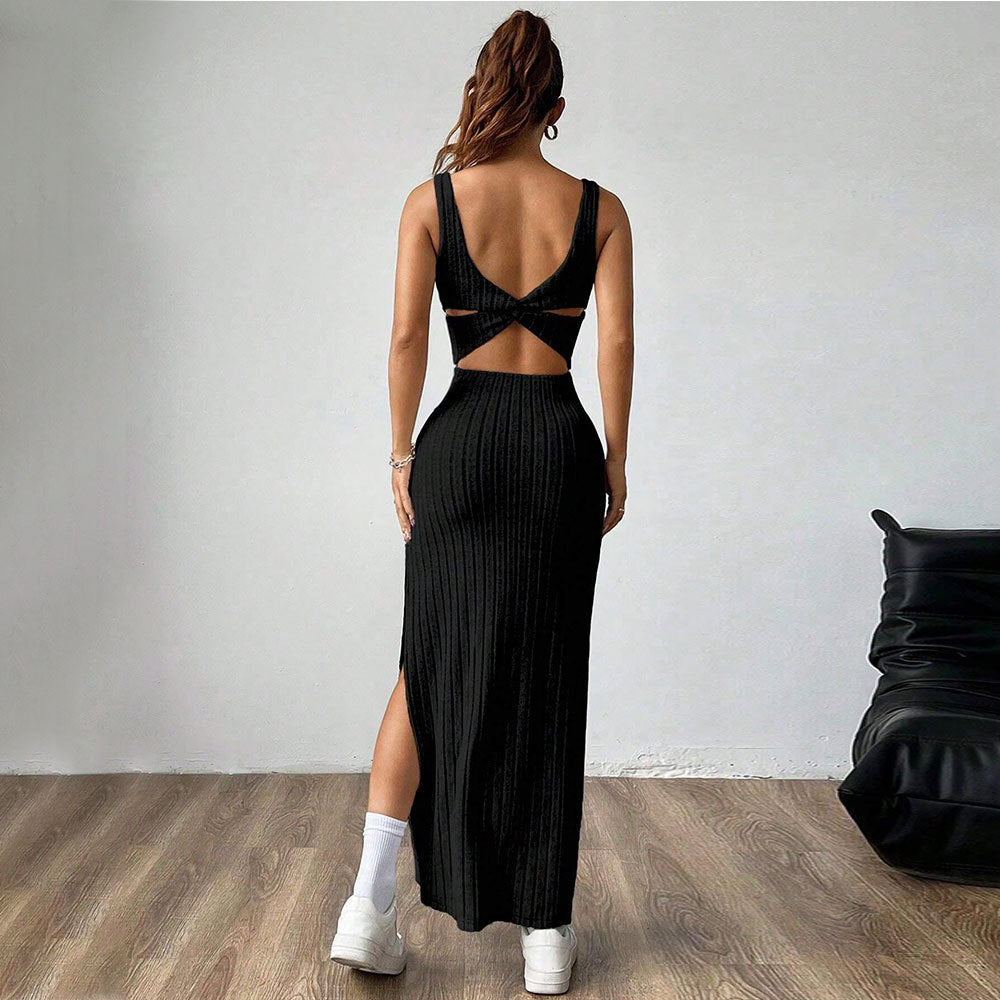 Damen Maxikleid mit elegantem Rib-Muster und seitlichem Schlitz Drune