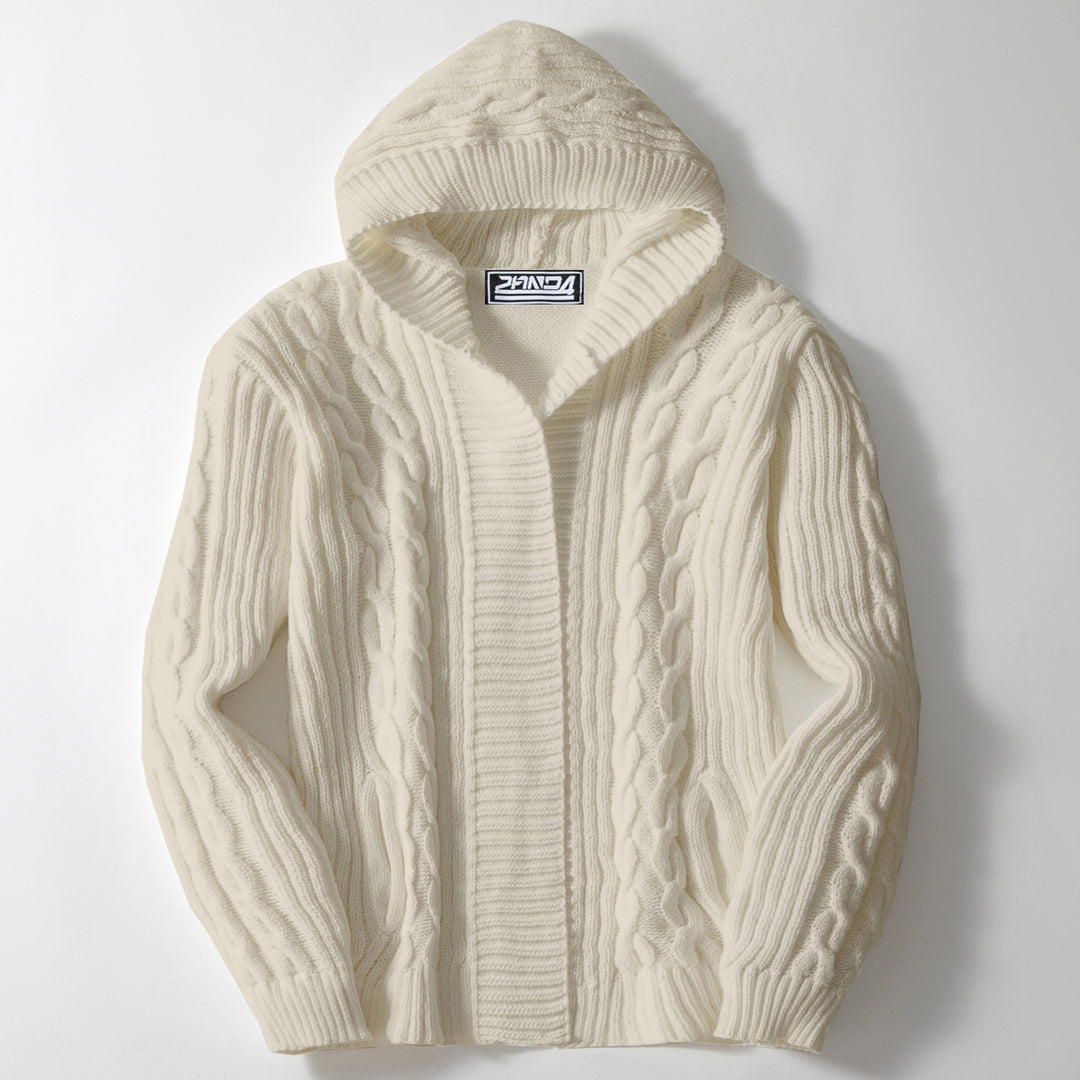 Herren Grobstrickjacke mit weitem Kragen und Kabelmuster Drune