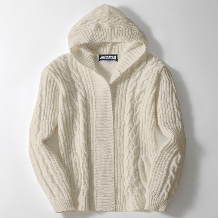 Herren Grobstrickjacke mit weitem Kragen und Kabelmuster Drune