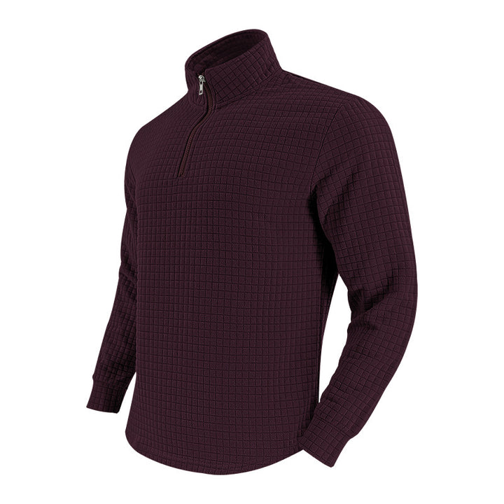 Herren nan strukturierter Grid-Halbzip-Pullover mit hohem Stehkragen und elastischem Komfortsaum Drune