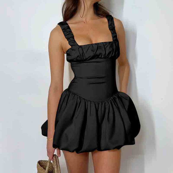 Damen Mini-Kleid mit voluminösem Rock und Rüschendetails Drune