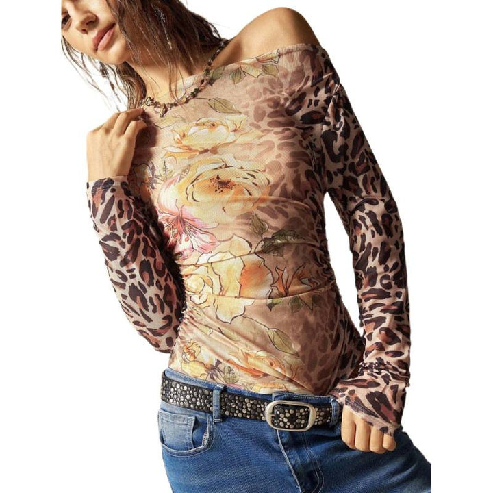 Damen Langarmshirt mit raffiniertem Raffungseffekt und animalischem Druck Drune