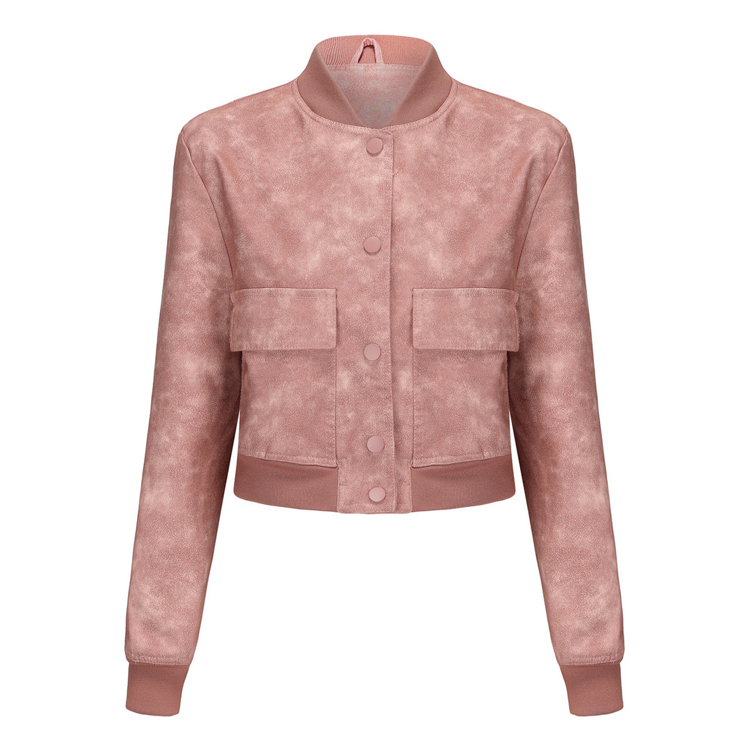 Damen nan kurze Crop-Kunstlederjacke im Blousonstil mit Druckknopffront und aufgesetzten Pattentaschen Drune