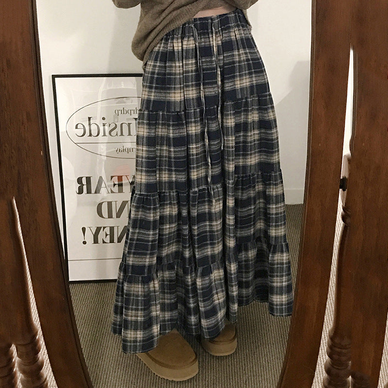 Damen Langer, karierter Maxi-Rock im Lagenlook Drune