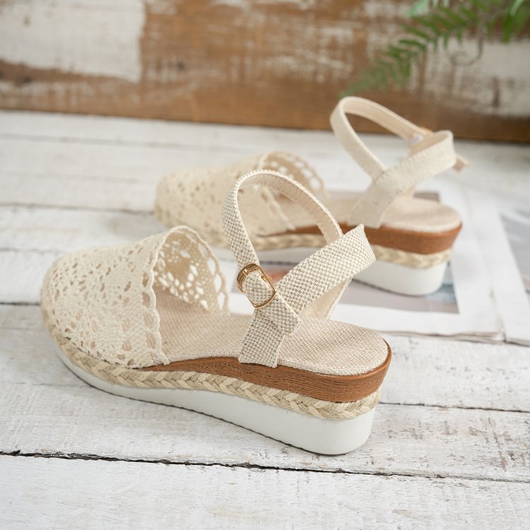 Damen geflochtene Espadrilles mit verstellbarem Riemen und rutschfester Sohle Drune