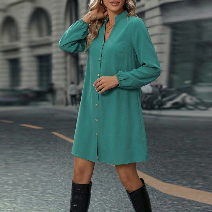 Damen lässiges Hemdkleid mit Knopfverschluss und langen Ärmeln Drune