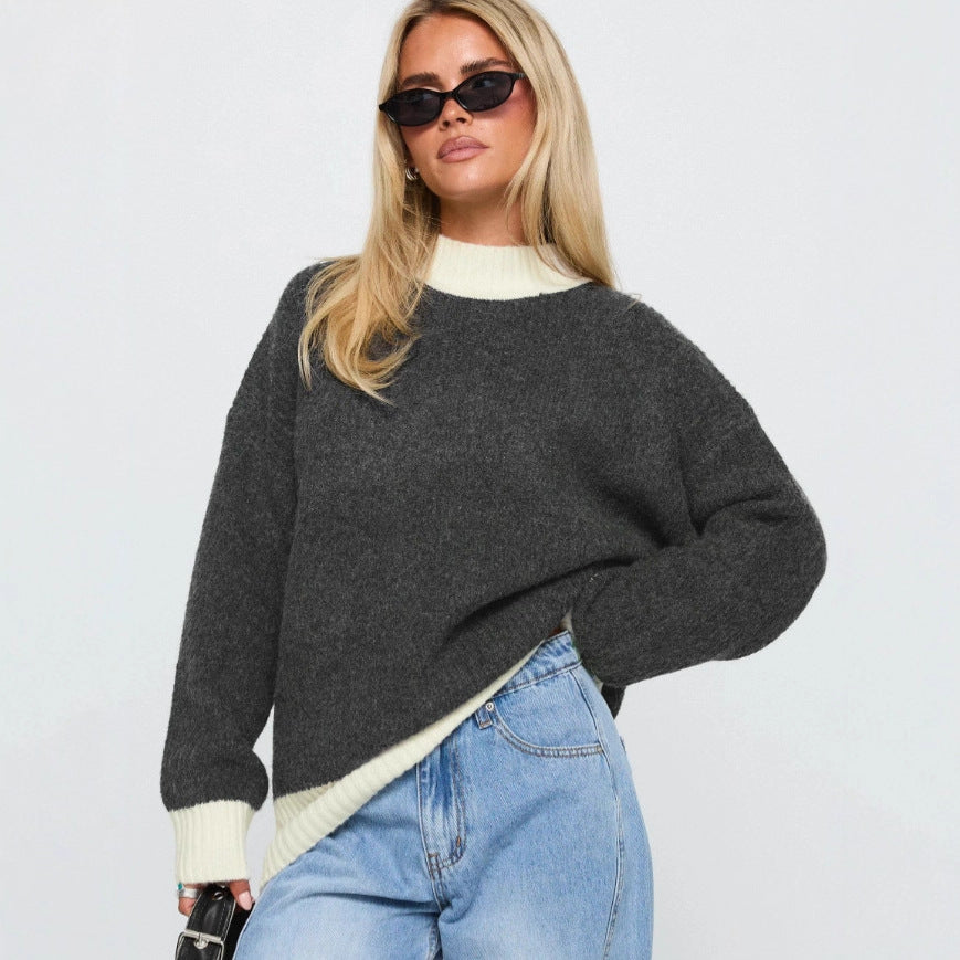 Damen Oversized Strickpullover mit hochabschließendem Kragen Drune
