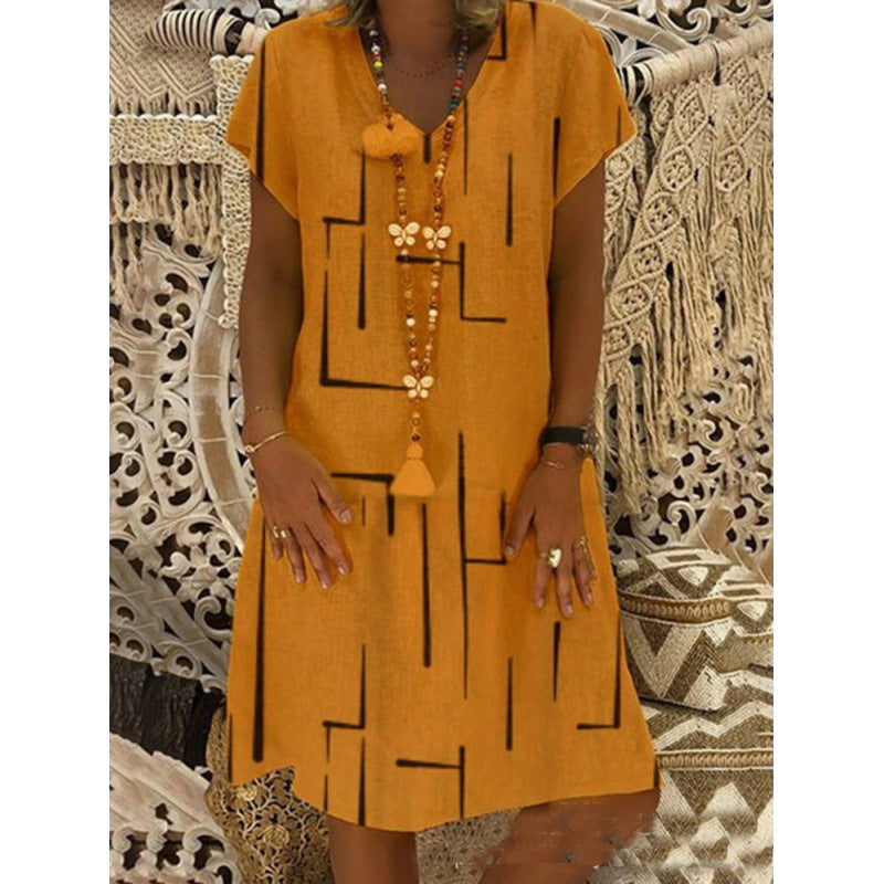 Damen Freizeitkleid aus Leinen mit minimalistischem Druck Drune