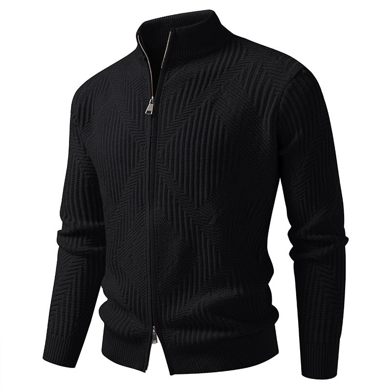 Herren nan Reißverschluss-Cardigan mit geometrischem Fischgrätstrick und Stehkragen Drune