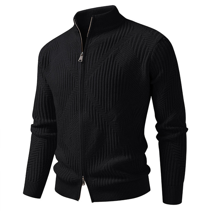 Herren nan Reißverschluss-Cardigan mit geometrischem Fischgrätstrick und Stehkragen Drune