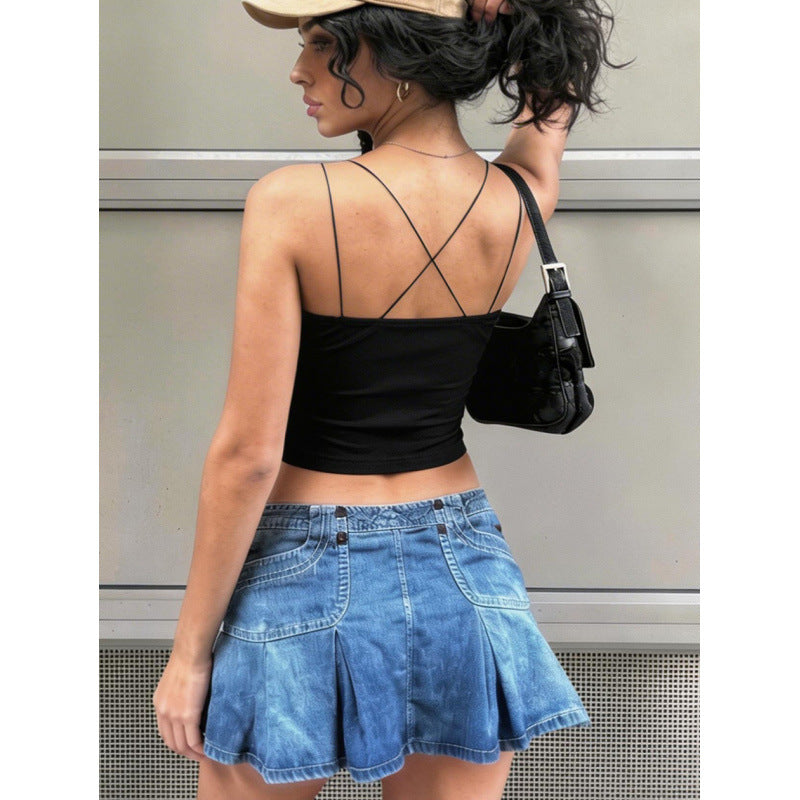 Damen Sexy Spaghetti-Trägertop mit minimalistischen Design und figurbetontem Schnitt Drune