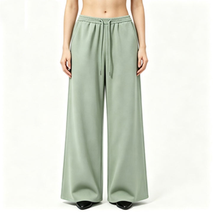 Damen nan weite High-Waist Loungehose mit elastischem Bund, Kordelzug und fließendem Jersey Drune