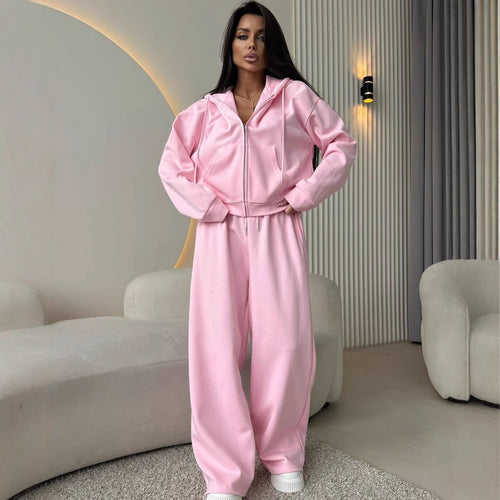 Damen nan weite Highwaist-Loungehose aus Sweatstoff mit Kordelzug und Eingrifftaschen Drune