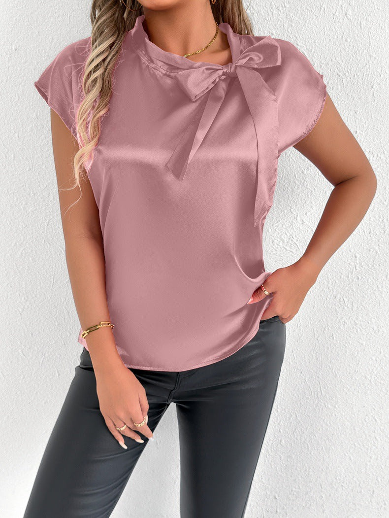Damen Elegantes Top mit Schleifendetail und Stehkragen Drune