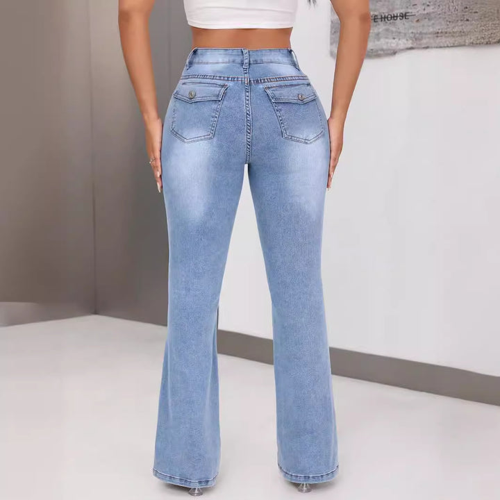 Damen Bootcut Jeans mit hohem Bund und ausgefallenem Design Drune