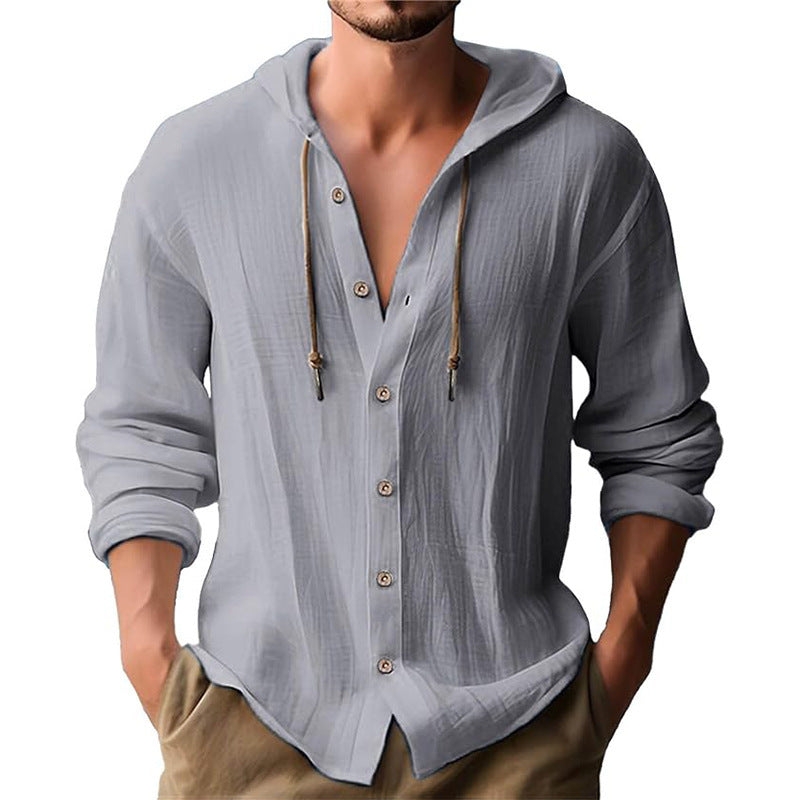 Herren lässiges Kapuzenshirt mit Knopfleiste und strukturierter Oberfläche Drune