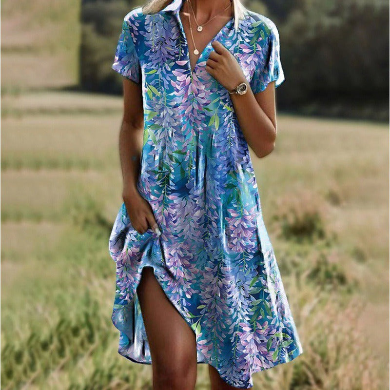 Damen Sommerkleid mit floralem Muster und asymmetrischem Saum Drune