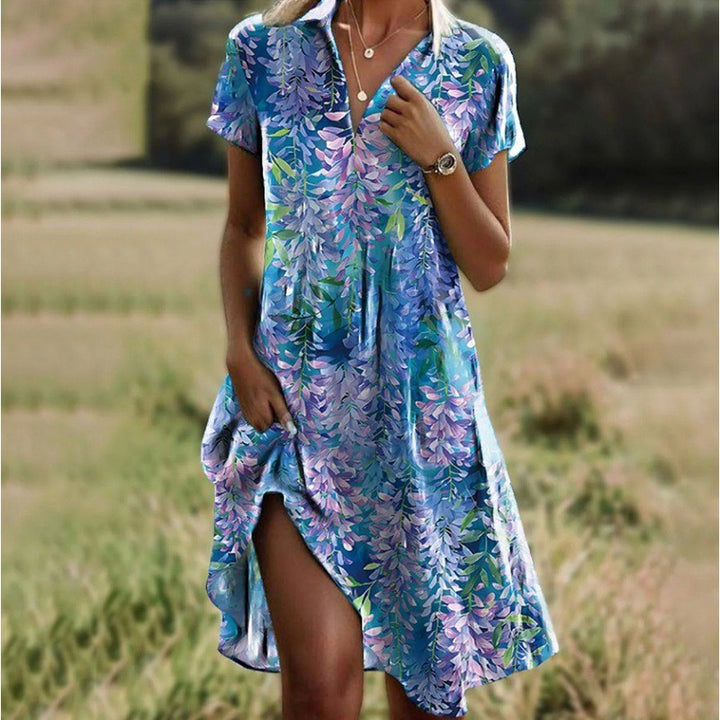 Damen Sommerkleid mit floralem Muster und asymmetrischem Saum Drune