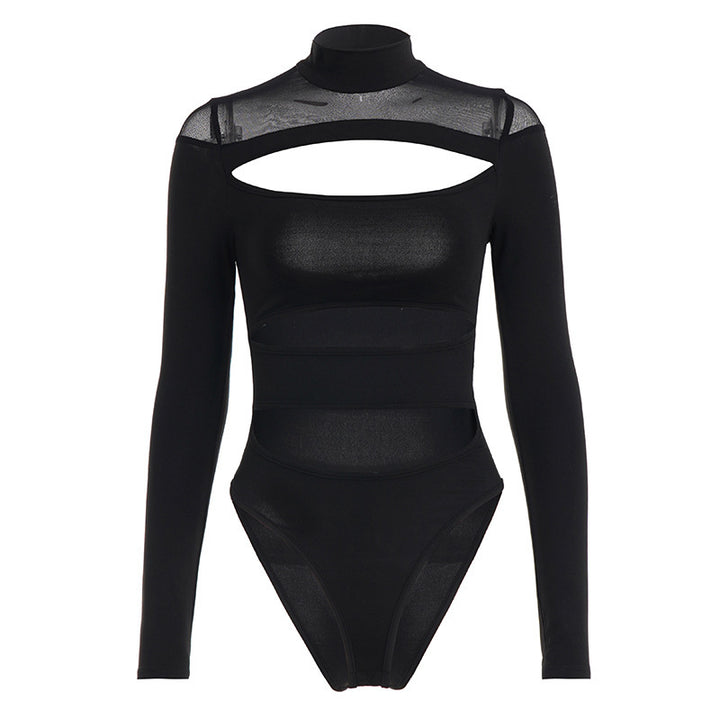 Damen Langarm Bodysuit mit raffiniertem Cut-Out-Design und elegantem Stehkragen Drune