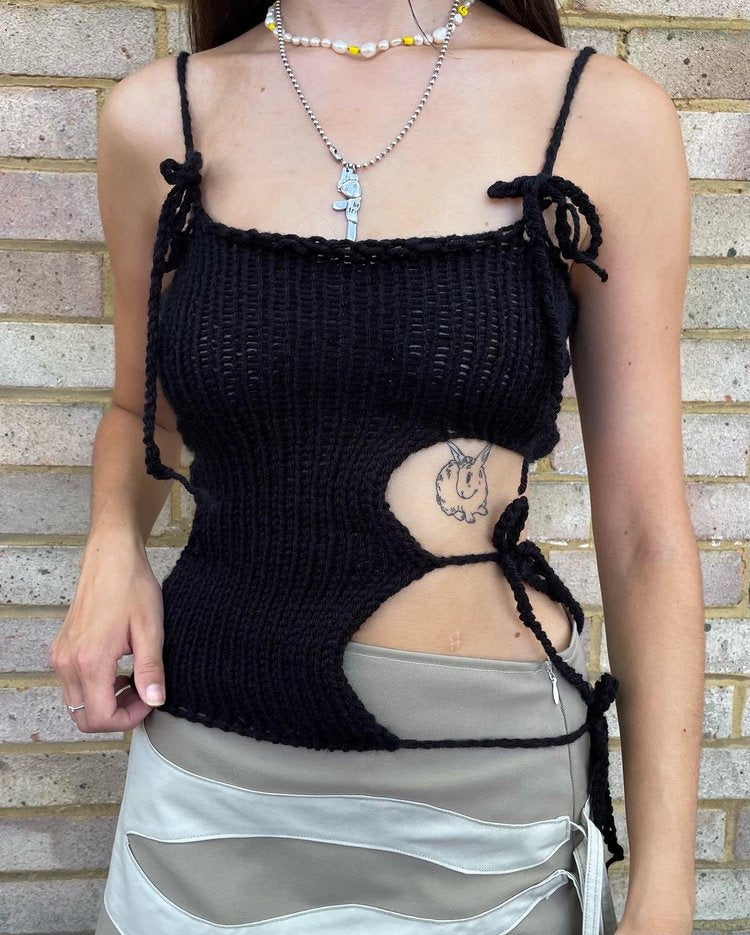 Damen gehäkeltes Top mit offenen Details und raffinierten Schnürungen Drune
