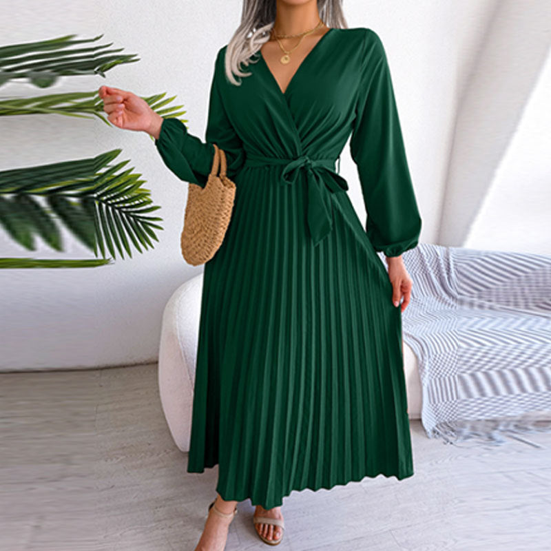Damen Wickelkleid mit Faltenrock und langem Arm Drune
