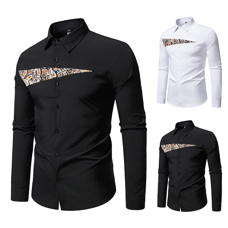 Herren modisches Langarmhemd mit asymmetrischem Muster Drune