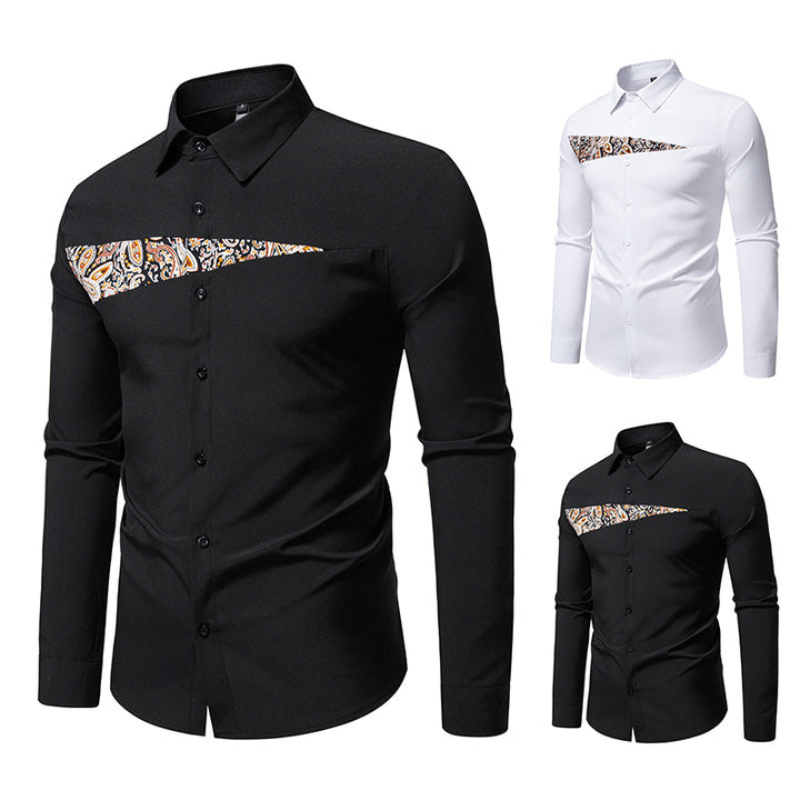 Herren modisches Langarmhemd mit asymmetrischem Muster Drune