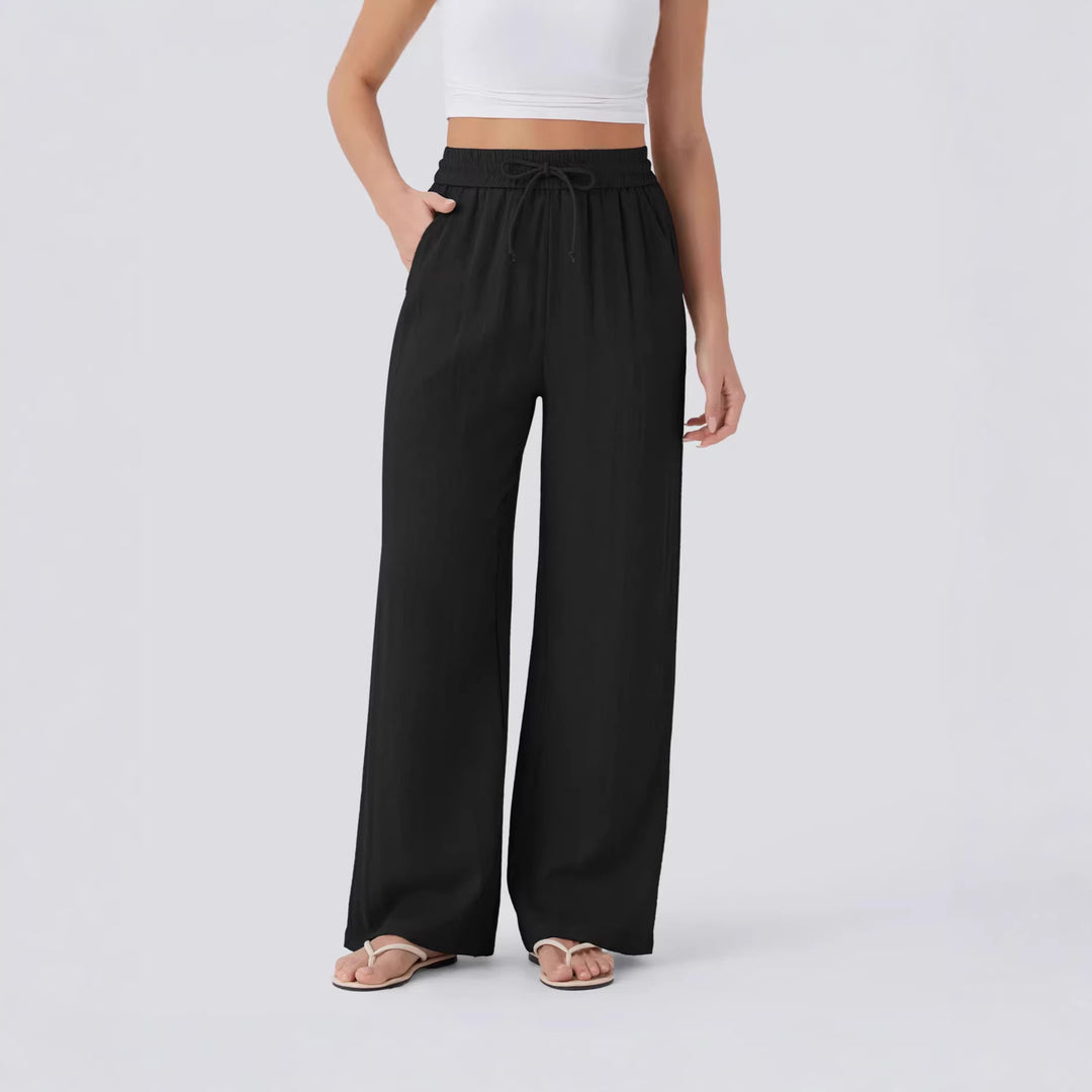 Damen weite Palazzo-Hose mit elastischem Bund und praktischen Taschen Drune