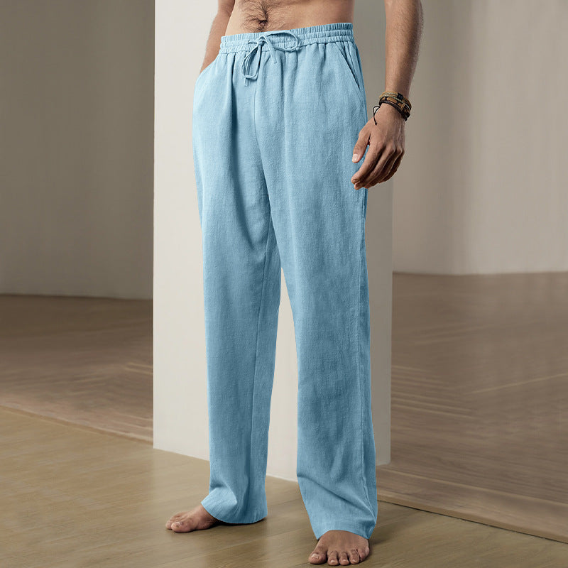 Herren nan leichte Relaxhose aus Leinenmix mit elastischem Tunnelzugbund und geradem Bein Drune