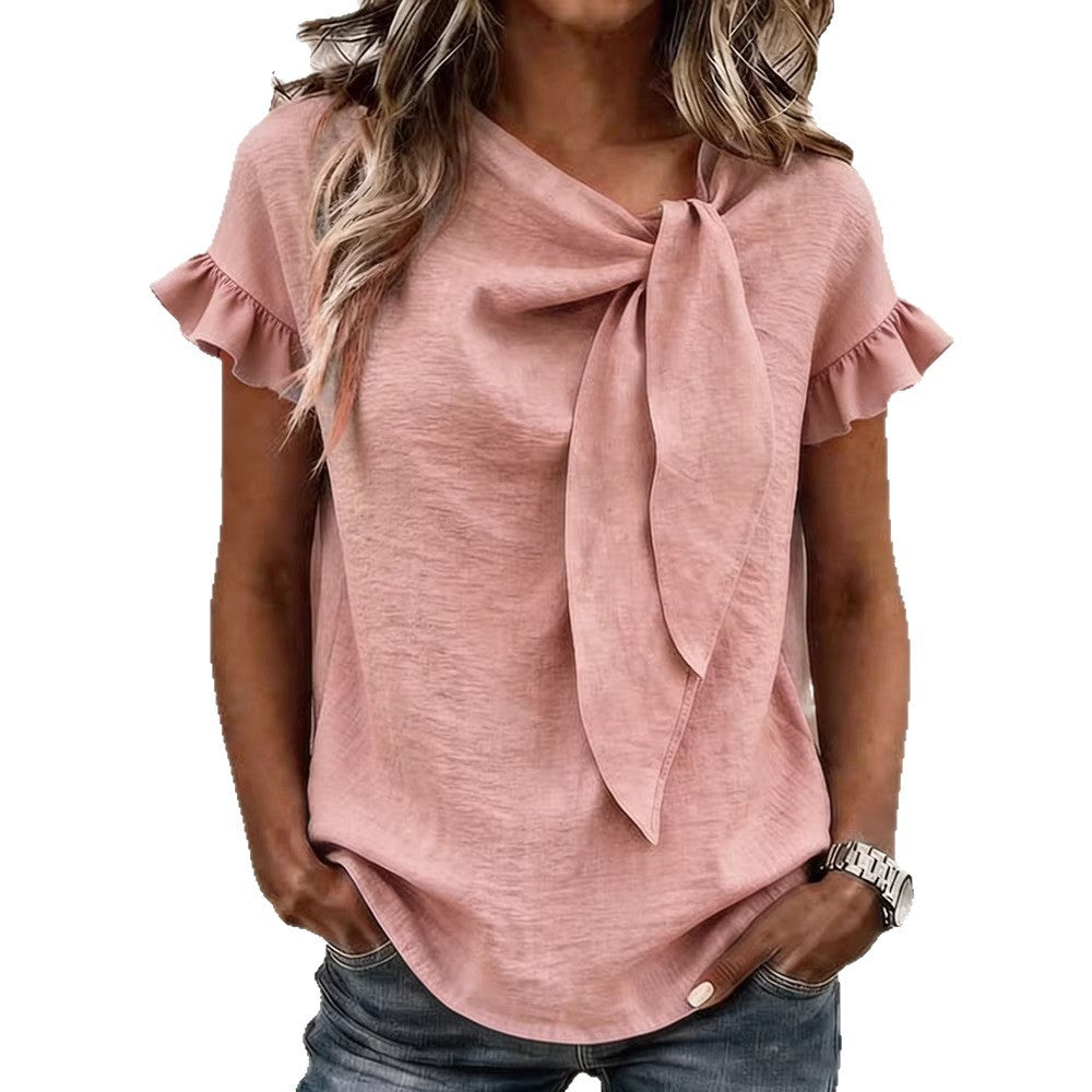 Damen Bluse mit Rüschenärmeln und Schleifendetail Drune