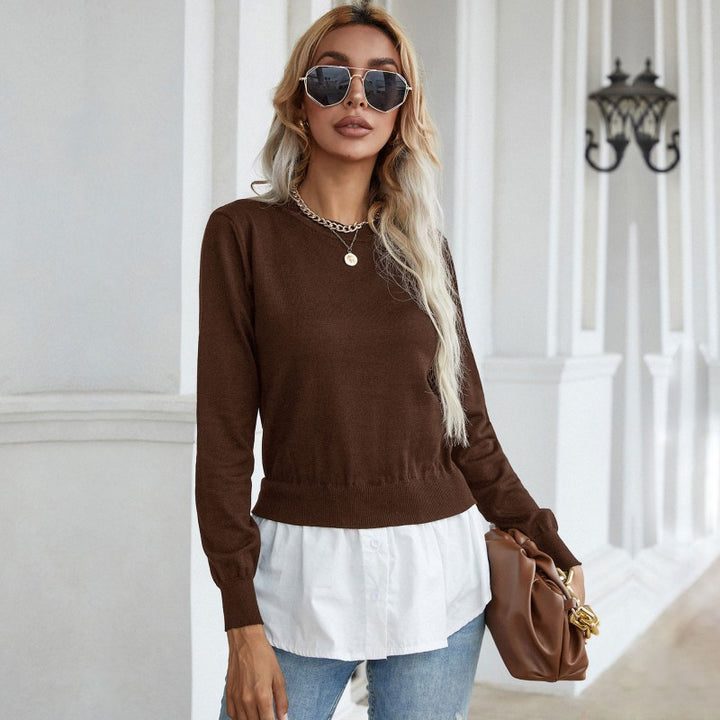 Damen lässiger Strickpullover mit integrierter Bluse Drune