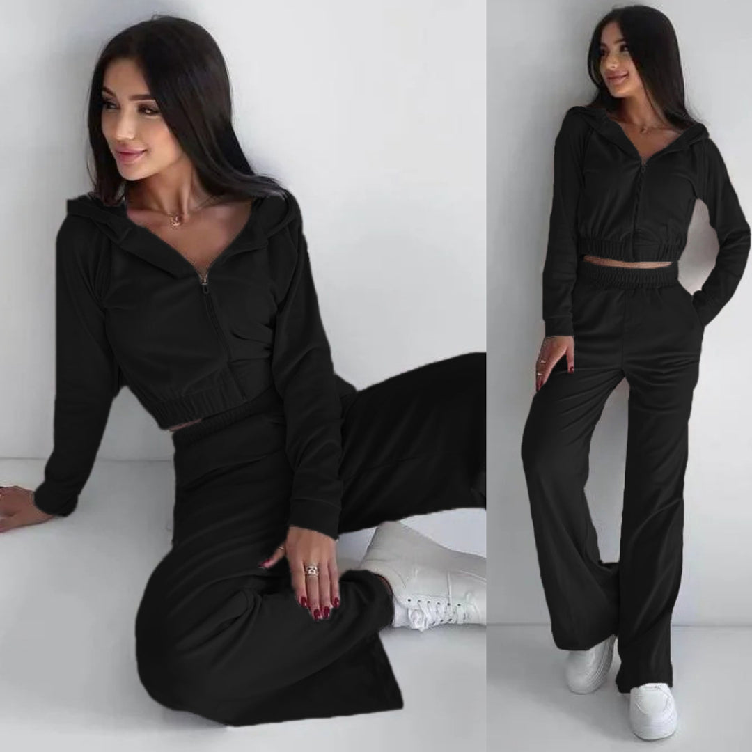 Damen nan kurz geschnittenes Thermo-Fleece-Set mit Halbfront-Reißverschluss und hohem Komfortbund Drune