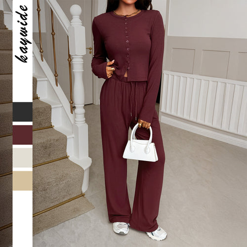 Damen nan cropped Kapuzen-Sweatjacke mit Tunnelzug und hochgeschnittener Palazzo-Hose Drune