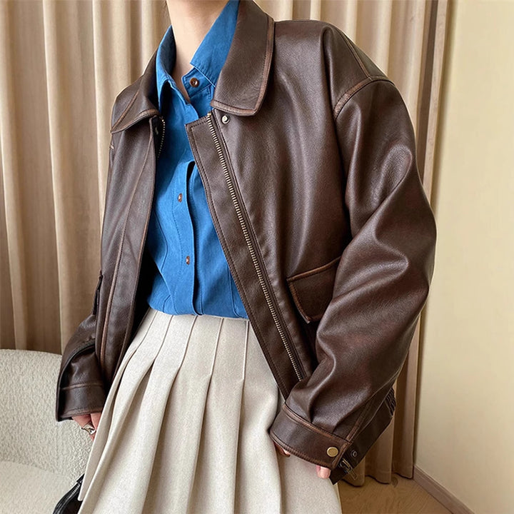 Damen Kunstlederjacke mit praktischen Taschen und modischem Schnitt Drune