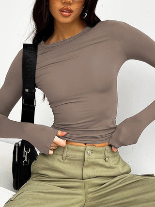 Damen Fashion Langarmoberteil mit asymmetrischem Schnitt und weichen Ärmeln Drune