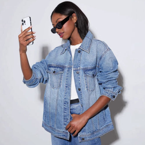 Damen Oversized Denimjacke mit modernen Details Drune