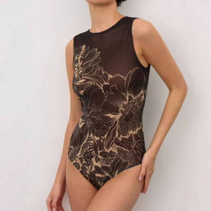 Damen Sportbadeanzug mit modernem Grafikdesign und hohem Neck Drune