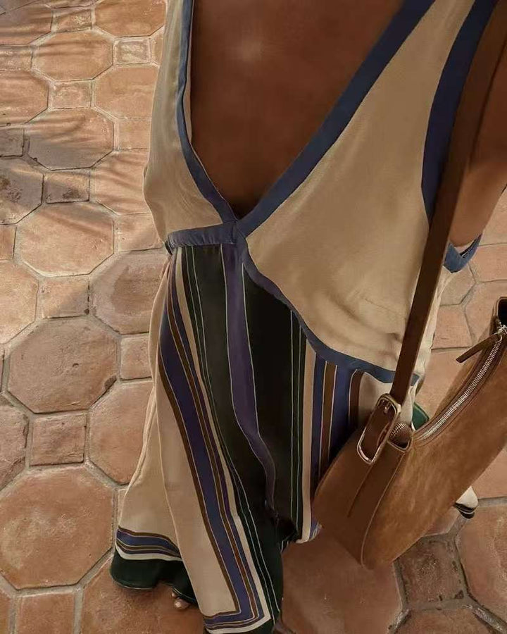 Damen Maxikleid mit tiefem V-Ausschnitt und fließendem Schnitt Drune